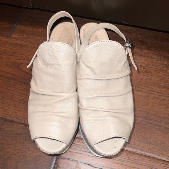 MARCO RICCI WOMENS WRINKLE VAMP PLATFORM SLINGBACK WEDGE, SIZE EU 38 (US8), NUDE - Picture 9 of 13